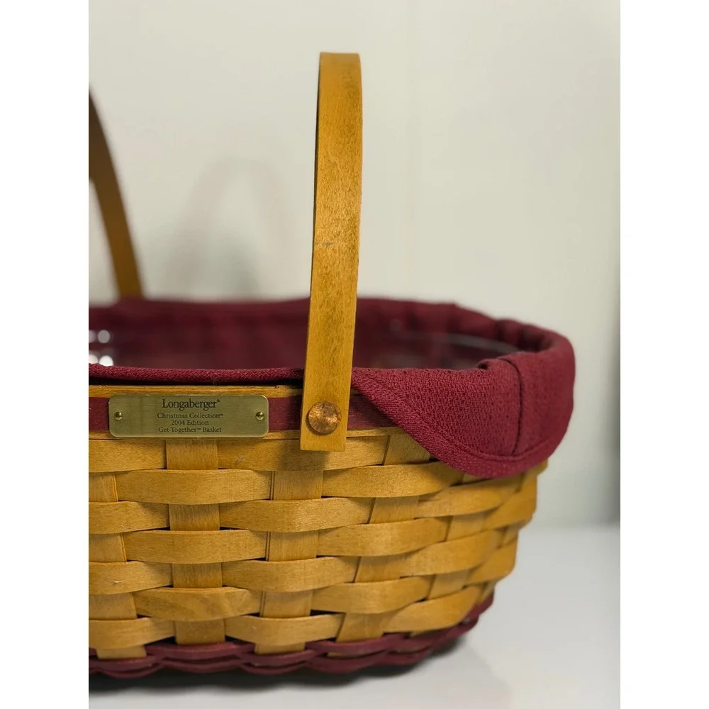 Longaberger Christmas Collection 2004 Get-Together Basket Red Liner Woven Wood